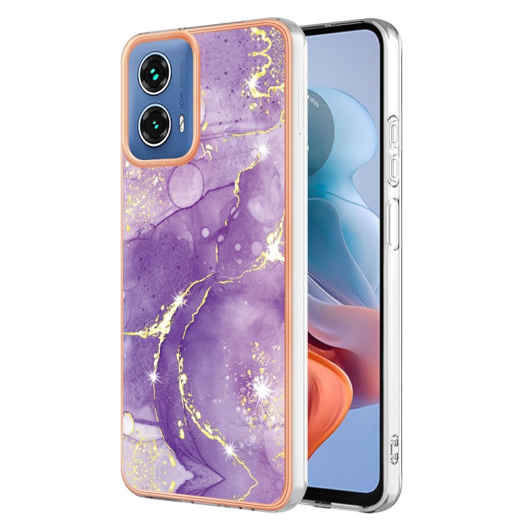 For Motorola Moto G34 Electroplating Marble Dual-side IMD Phone Case(Purple 002) - Motorola Cases by PMC Jewellery | Online Shopping South Africa | PMC Jewellery | Buy Now Pay Later Mobicred