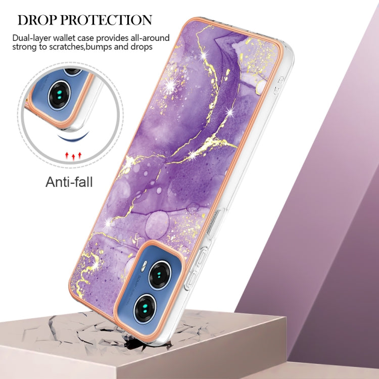 For Motorola Moto G34 Electroplating Marble Dual-side IMD Phone Case(Purple 002) - Motorola Cases by PMC Jewellery | Online Shopping South Africa | PMC Jewellery | Buy Now Pay Later Mobicred