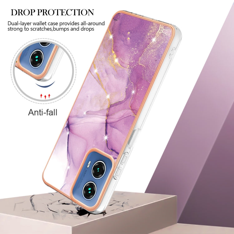 For Motorola Moto G34 Electroplating Marble Dual-side IMD Phone Case(Purple 001) - Motorola Cases by PMC Jewellery | Online Shopping South Africa | PMC Jewellery | Buy Now Pay Later Mobicred