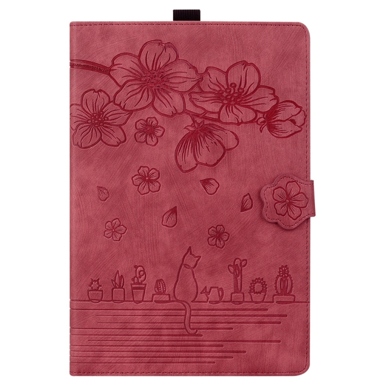 For iPad Pro 11 2024 Cartoon Sakura Cat Embossed Smart Leather Tablet Case(Red) - iPad Pro 11 2024 Cases by PMC TechLife | Online Shopping South Africa | PMC TechLife | Buy Now Pay Later Mobicred