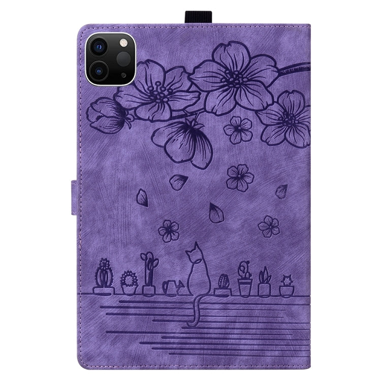 For iPad Pro 11 2024 Cartoon Sakura Cat Embossed Smart Leather Tablet Case(Purple) - iPad Pro 11 2024 Cases by PMC TechLife | Online Shopping South Africa | PMC TechLife | Buy Now Pay Later Mobicred
