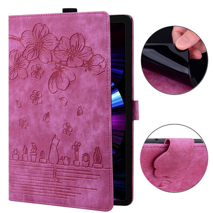 For Samsung Galaxy Tab S9 /S8 /S7 Cartoon Sakura Cat Embossed Smart Leather Tablet Case(Rose Red) - Galaxy Tab S9 Cases by PMC Jewellery | Online Shopping South Africa | PMC Jewellery | Buy Now Pay Later Mobicred