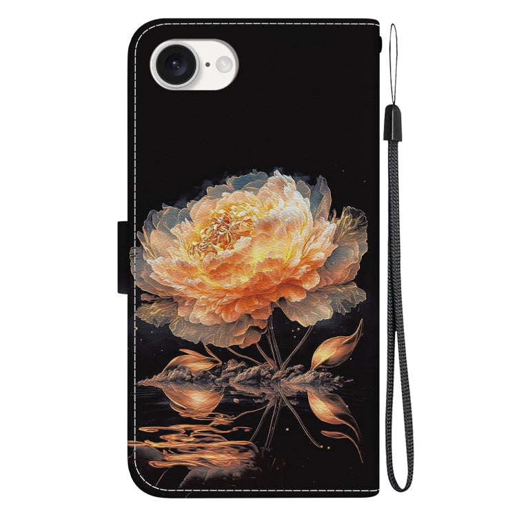 For iPhone 16e Crystal Texture Colored Drawing Leather Phone Case(Gold Peony) - iPhone 16e Cases by PMC TechLife | Online Shopping South Africa | PMC TechLife | Buy Now Pay Later Mobicred