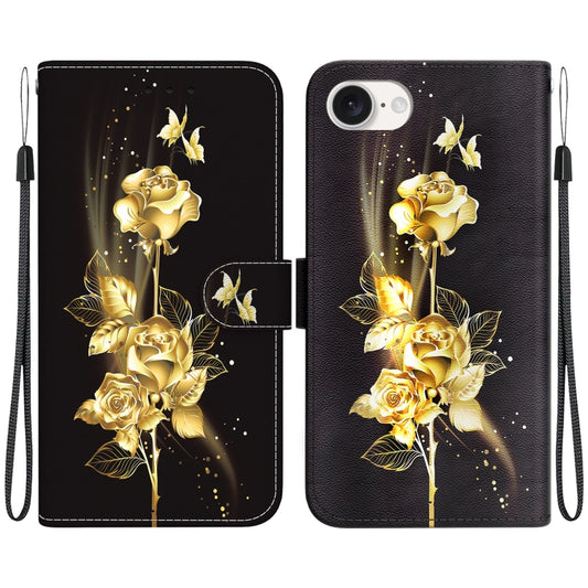 For iPhone SE 2024 Crystal Texture Colored Drawing Leather Phone Case(Gold Butterfly Rose) - More iPhone Cases by PMC Jewellery | Online Shopping South Africa | PMC Jewellery | Buy Now Pay Later Mobicred