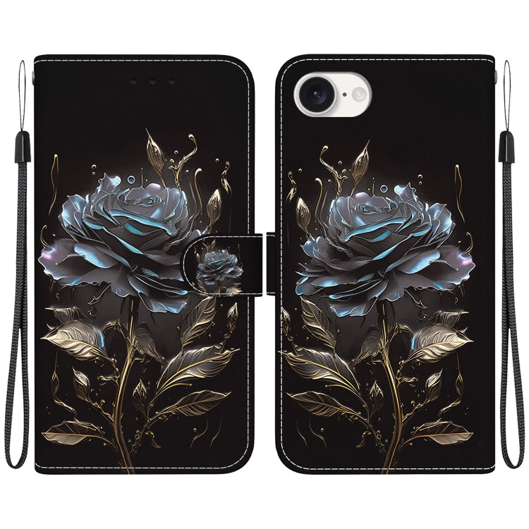 For iPhone 16e Crystal Texture Colored Drawing Leather Phone Case(Black Rose) - iPhone 16e Cases by PMC TechLife | Online Shopping South Africa | PMC TechLife | Buy Now Pay Later Mobicred