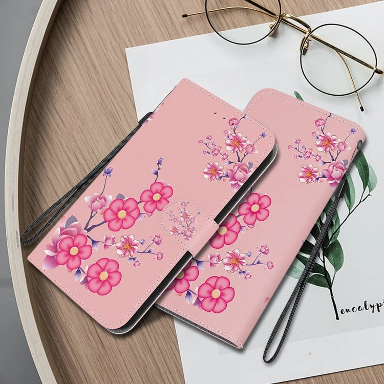 For iPhone 16 Plus Crystal Texture Colored Drawing Leather Phone Case(Cherry Blossoms) - iPhone 16 Plus Cases by PMC TechLife | Online Shopping South Africa | PMC TechLife | Buy Now Pay Later Mobicred
