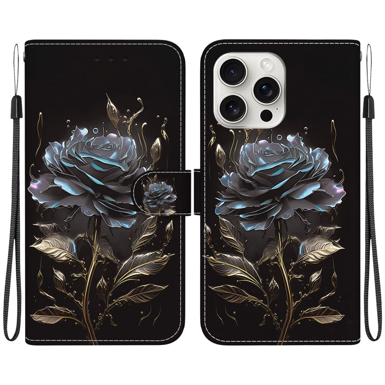 For iPhone 16 Pro Crystal Texture Colored Drawing Leather Phone Case(Black Rose) - free shipping - PMC TechLife - Order now!