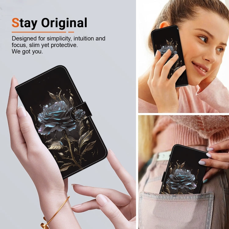 For iPhone 16 Pro Crystal Texture Colored Drawing Leather Phone Case(Black Rose) - free shipping - PMC TechLife - Order now!