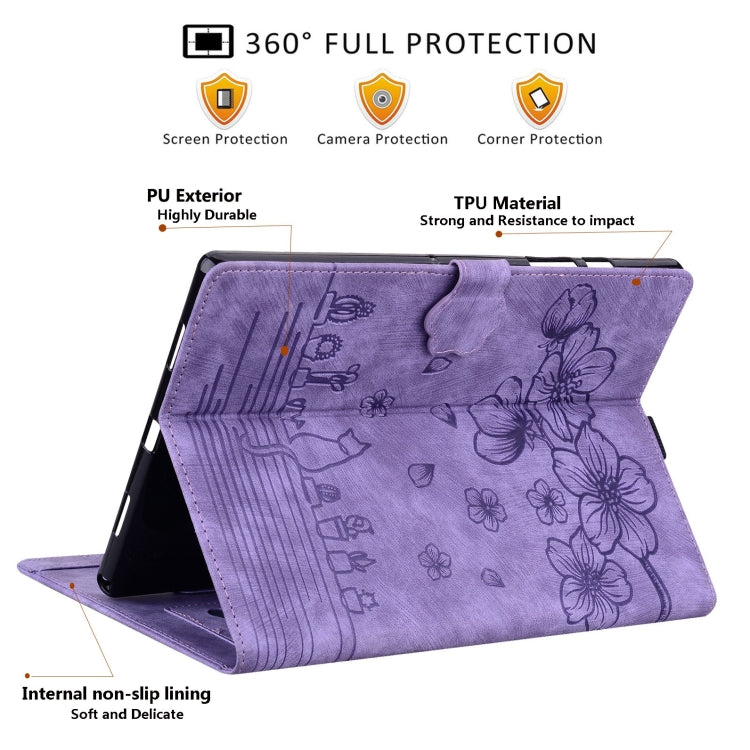 For Lenovo Tab M10 Plus 3rd Gen 2022 Cartoon Sakura Cat Embossed Leather Tablet Case(Purple) - Lenovo by PMC TechLife | Online Shopping South Africa | PMC TechLife | Buy Now Pay Later Mobicred