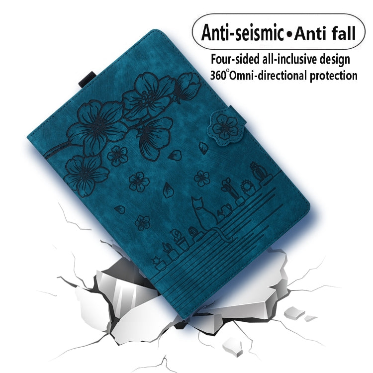 For Lenovo Tab M9 Cartoon Sakura Cat Embossed Leather Tablet Case(Blue) - Lenovo by PMC TechLife | Online Shopping South Africa | PMC TechLife | Buy Now Pay Later Mobicred