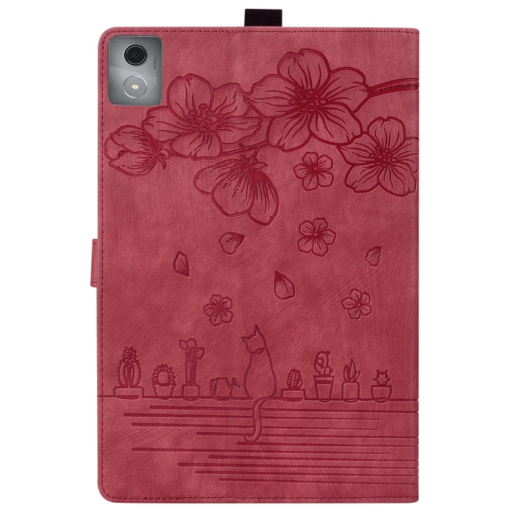 For Lenovo Tab K11 Plus / M11 Plus Cartoon Sakura Cat Embossed Leather Tablet Case(Red) - free shipping - PMC TechLife - Order now!