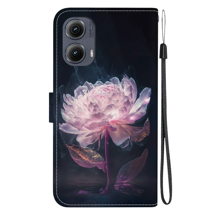 For Motorola Edge 2024 Crystal Texture Colored Drawing Leather Phone Case(Purple Peony) - free shipping - PMC Jewellery - Order now!