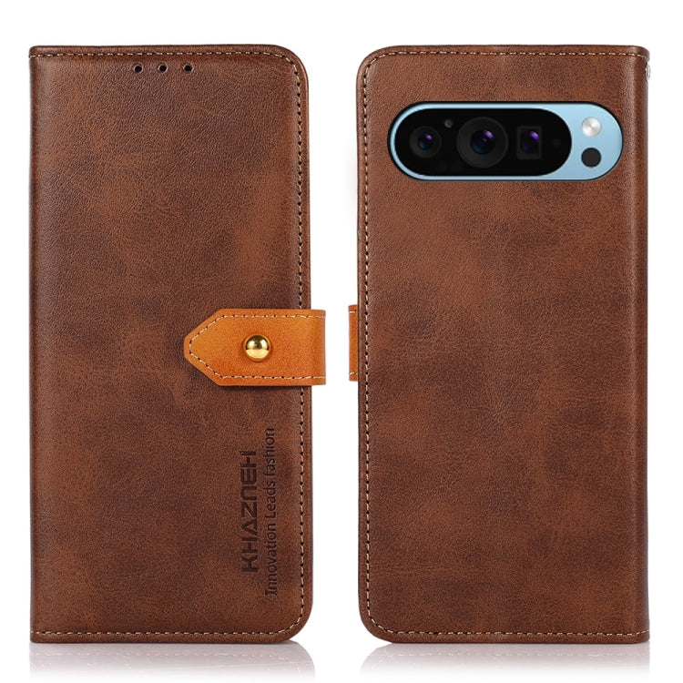 For Google Pixel 9 KHAZNEH Dual-color Cowhide Texture Flip Leather Phone Case(Brown) - Google Cases by PMC Jewellery | Online Shopping South Africa | PMC Jewellery | Buy Now Pay Later Mobicred