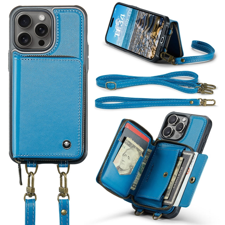 For iPhone 16 Pro JEEHOOD C22 Series Zipper Wallet Leather Phone Case with Dual Lanyard(Blue) - iPhone 16 Pro Cases by JEEHOOD | Online Shopping South Africa | PMC Jewellery | Buy Now Pay Later Mobicred