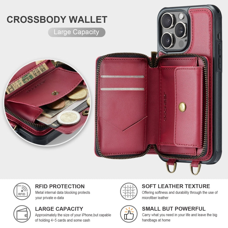 For iPhone 16 Pro JEEHOOD C22 Series Zipper Wallet Leather Phone Case with Dual Lanyard(Red) - free shipping - PMC Jewellery - Order now!