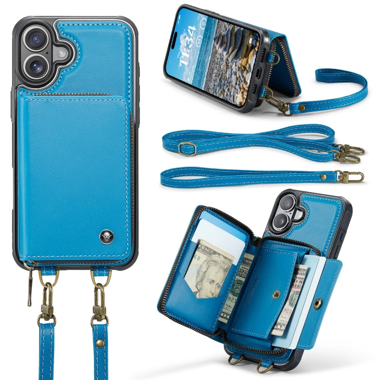 For iPhone 16 JEEHOOD C22 Series Zipper Wallet Leather Phone Case with Dual Lanyard(Blue) - iPhone 16 Cases by JEEHOOD | Online Shopping South Africa | PMC Jewellery | Buy Now Pay Later Mobicred