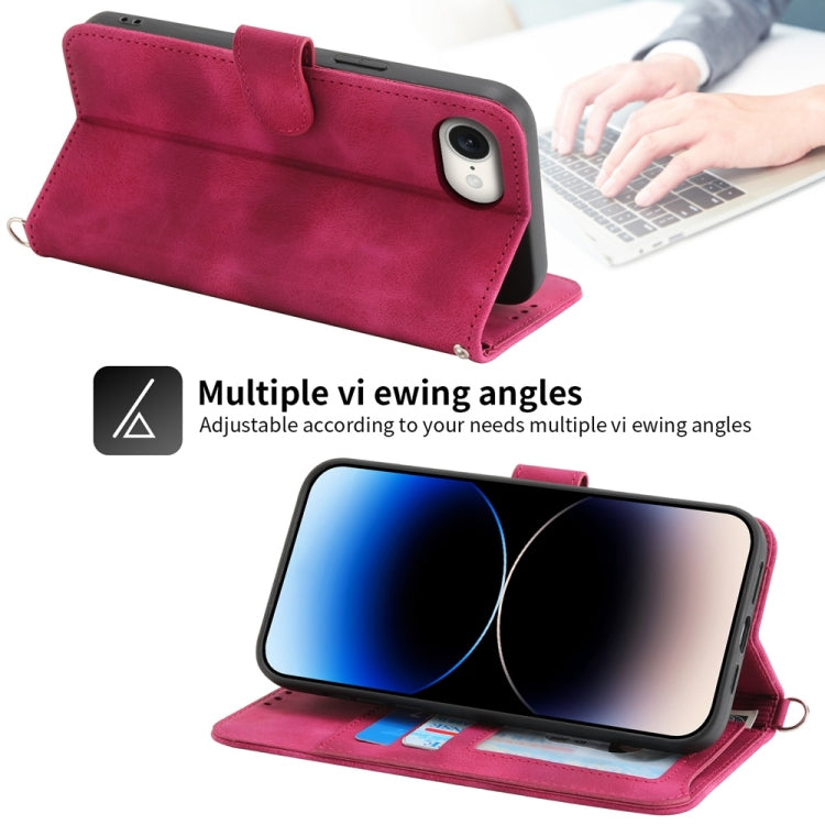 For iPhone 16e Skin-feel Flowers Embossed Wallet Leather Phone Case(Wine Red) - iPhone 16e Cases by PMC TechLife | Online Shopping South Africa | PMC TechLife | Buy Now Pay Later Mobicred