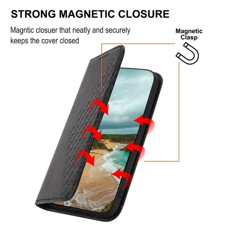 For iPhone 16e Cubic Grid Calf Texture Magnetic Leather Phone Case(Black) - iPhone 16e Cases by PMC TechLife | Online Shopping South Africa | PMC TechLife | Buy Now Pay Later Mobicred
