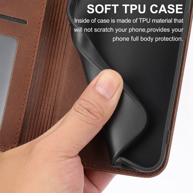 For iPhone 16e Cubic Grid Calf Texture Magnetic Leather Phone Case(Brown) - iPhone 16e Cases by PMC TechLife | Online Shopping South Africa | PMC TechLife | Buy Now Pay Later Mobicred