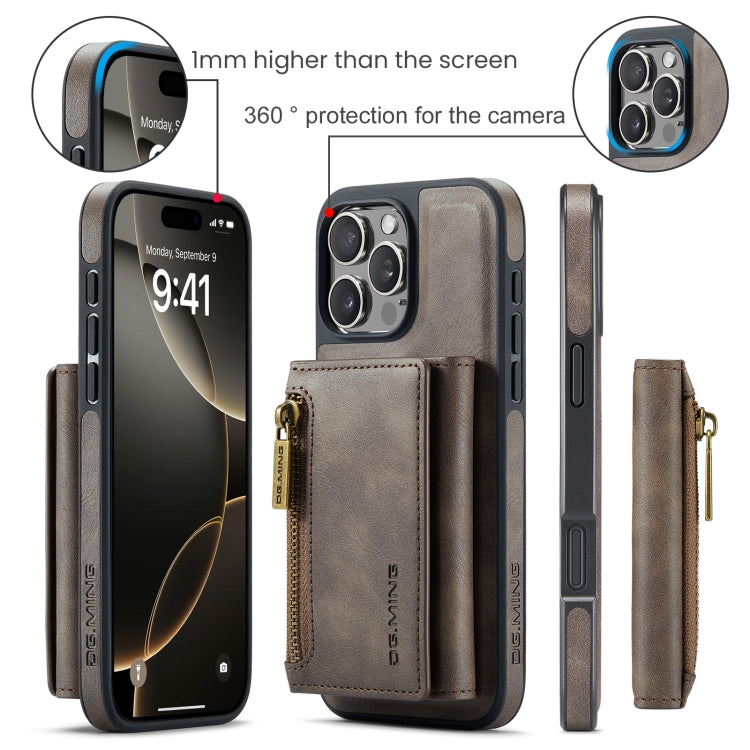 For iPhone 16 Pro Max DG.MING M5 Series Zip RFID Multi Card Detachable Leather Phone Case(Coffee) - iPhone 16 Pro Max Cases by DG.MING | Online Shopping South Africa | PMC Jewellery | Buy Now Pay Later Mobicred