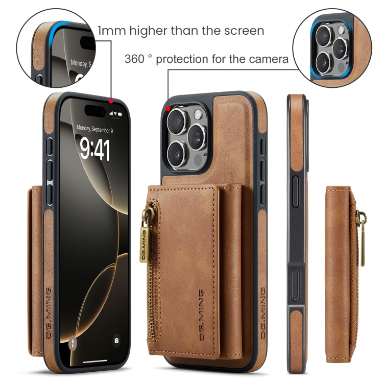 For iPhone 16 Pro DG.MING M5 Series Zip RFID Multi Card Detachable Leather Phone Case(Brown) - iPhone 16 Pro Cases by DG.MING | Online Shopping South Africa | PMC Jewellery | Buy Now Pay Later Mobicred