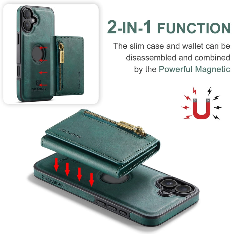 For iPhone 16 Plus DG.MING M5 Series Zip RFID Multi Card Detachable Leather Phone Case(Green) - iPhone 16 Plus Cases by DG.MING | Online Shopping South Africa | PMC Jewellery | Buy Now Pay Later Mobicred