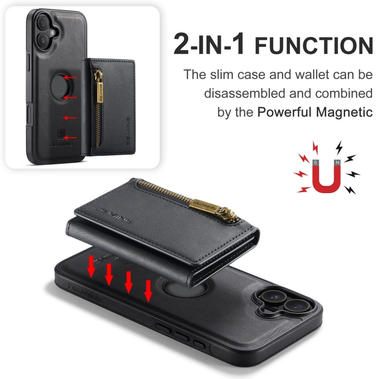 For iPhone 16 DG.MING M5 Series Zip RFID Multi Card Detachable Leather Phone Case(Black) - iPhone 16 Cases by DG.MING | Online Shopping South Africa | PMC Jewellery | Buy Now Pay Later Mobicred