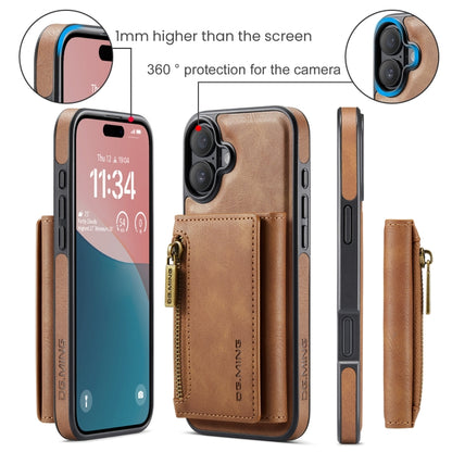 For iPhone 16 DG.MING M5 Series Zip RFID Multi Card Detachable Leather Phone Case(Brown) - iPhone 16 Cases by DG.MING | Online Shopping South Africa | PMC Jewellery | Buy Now Pay Later Mobicred