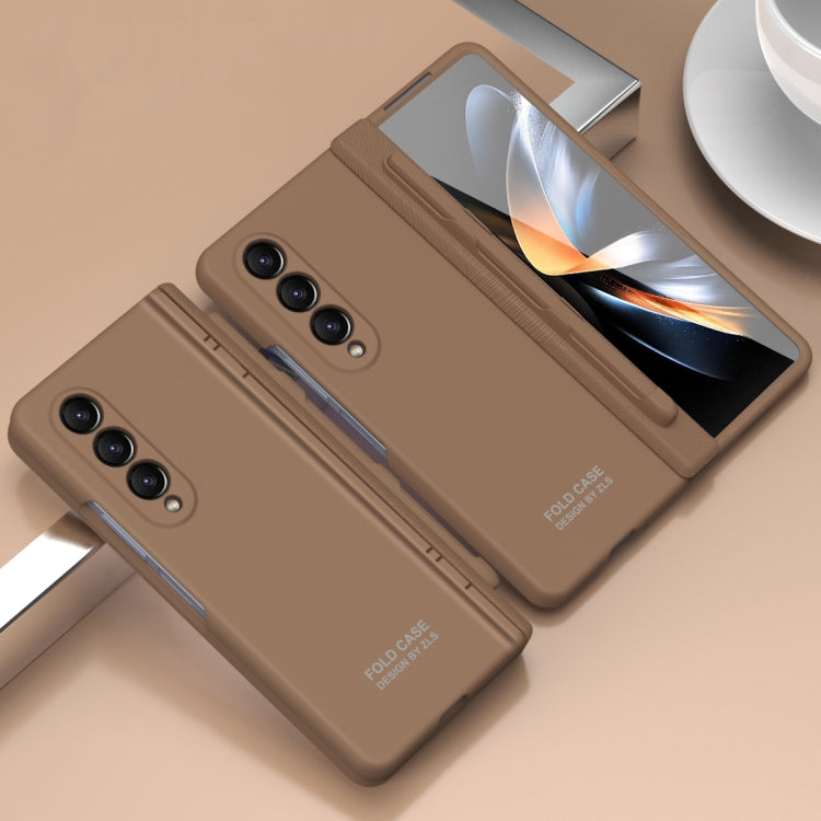 For Samsung Galaxy Z Fold4 5G Extraordinary Series Hinged Folding Full Phone Case with Pen Slot & Stylus(Coffee) - Galaxy Z Fold4 5G Cases by PMC Jewellery | Online Shopping South Africa | PMC Jewellery