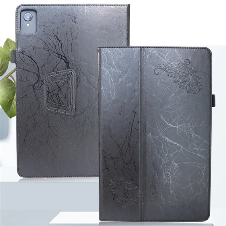 For TCL NxtPaper 11 Flower Embossed Leather Tablet Case with Handrest Strap & Pen Slot(Black) - Others by PMC TechLife | Online Shopping South Africa | PMC TechLife | Buy Now Pay Later Mobicred