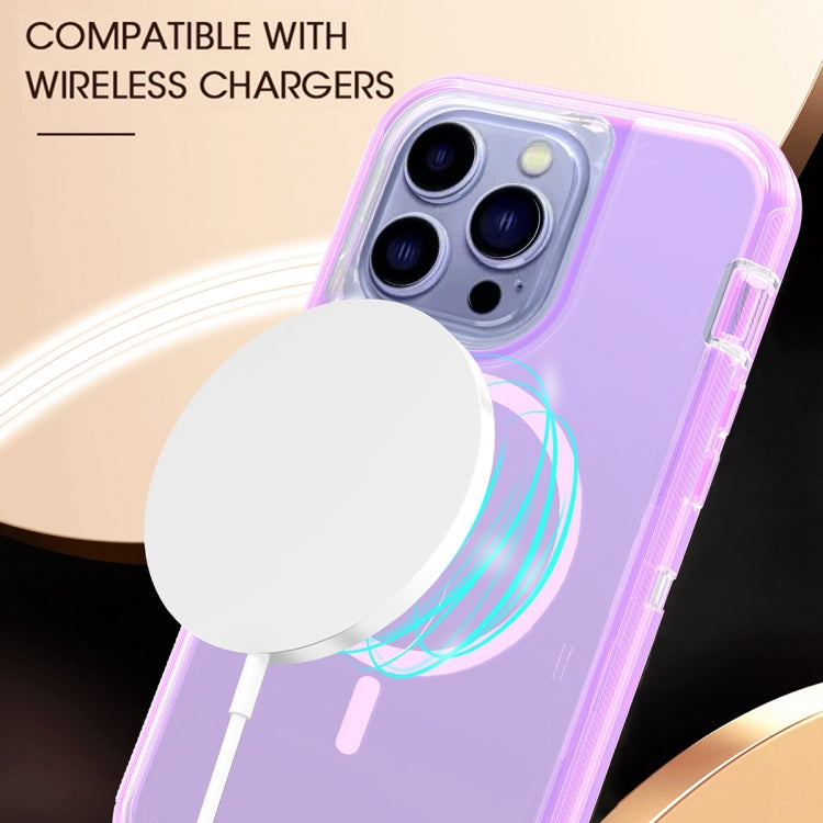 For iPhone 14 Plus Shockproof MagSafe Magnetic Phone Case(Transparent Purple) - iPhone 14 Plus Cases by PMC TechLife | Online Shopping South Africa | PMC TechLife
