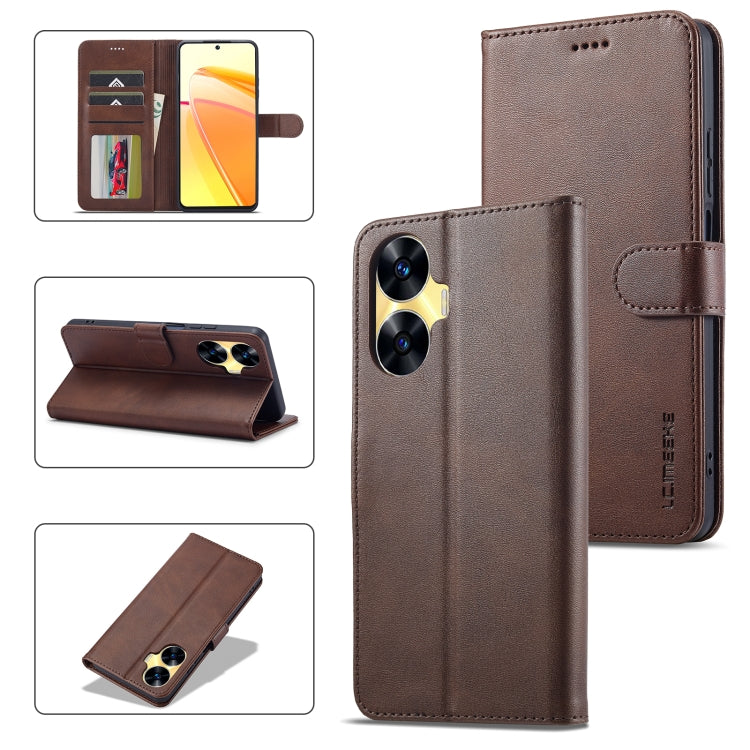 For Realme C55 LC.IMEEKE Calf Texture Horizontal Flip Leather Case(Brown) - Realme Cases by LC.IMEEKE | Online Shopping South Africa | PMC Jewellery | Buy Now Pay Later Mobicred