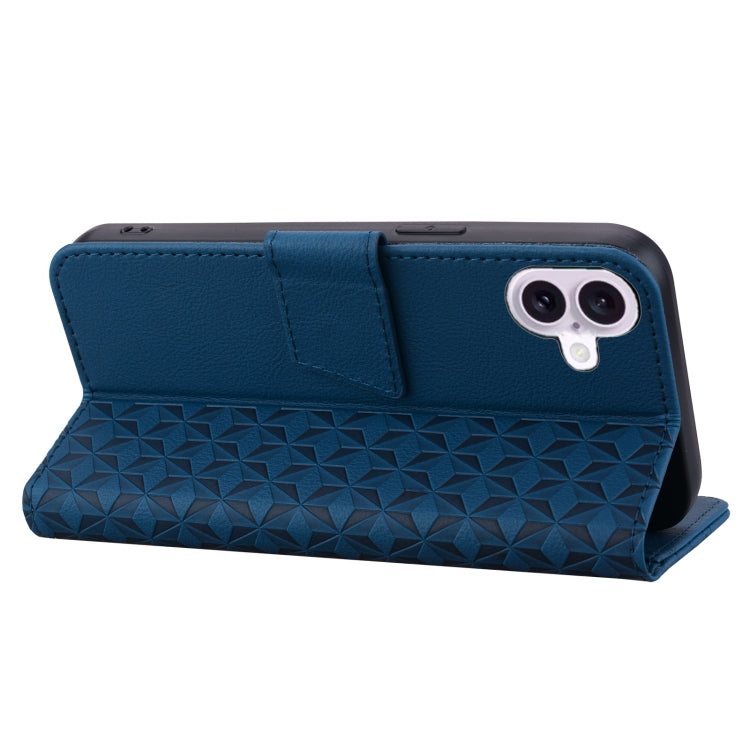 For iPhone 16 Business Diamond Buckle Leather Phone Case with Lanyard(Royal Blue) - iPhone 16 Cases by PMC TechLife | Online Shopping South Africa | PMC TechLife | Buy Now Pay Later Mobicred