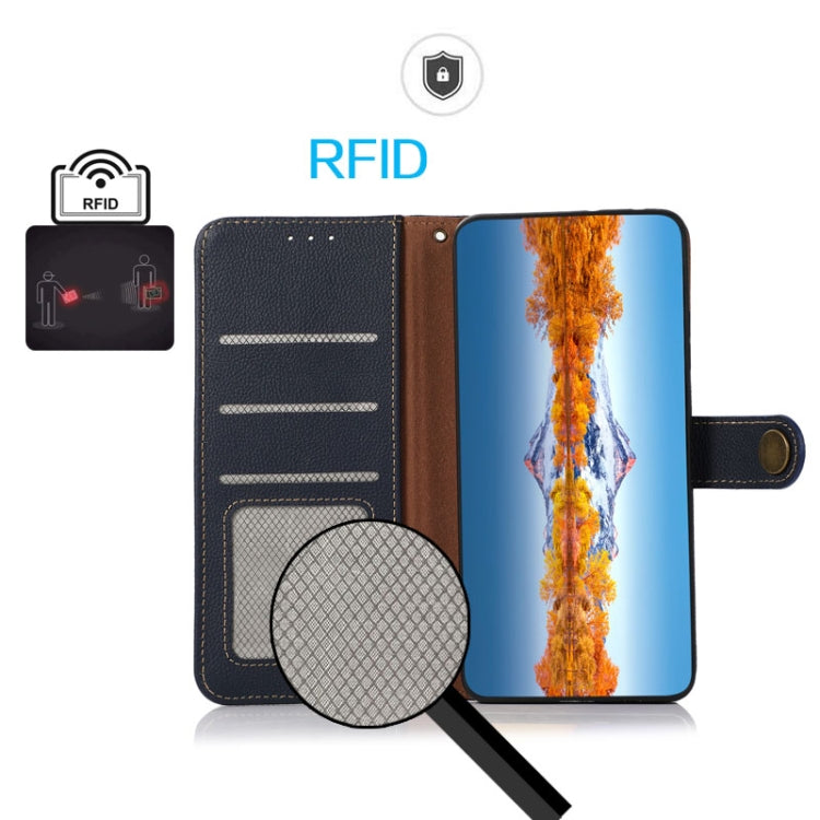 For Google Pixel 8a KHAZNEH Custer Genuine Leather RFID Phone Case(Blue) - Google Cases by PMC TechLife | Online Shopping South Africa | PMC TechLife | Buy Now Pay Later Mobicred