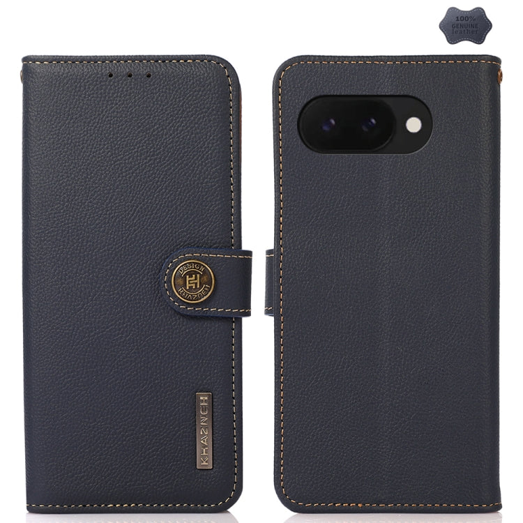 For Google Pixel 9a KHAZNEH Custer Genuine Leather RFID Phone Case(Blue) - Google Cases by PMC TechLife | Online Shopping South Africa | PMC TechLife | Buy Now Pay Later Mobicred