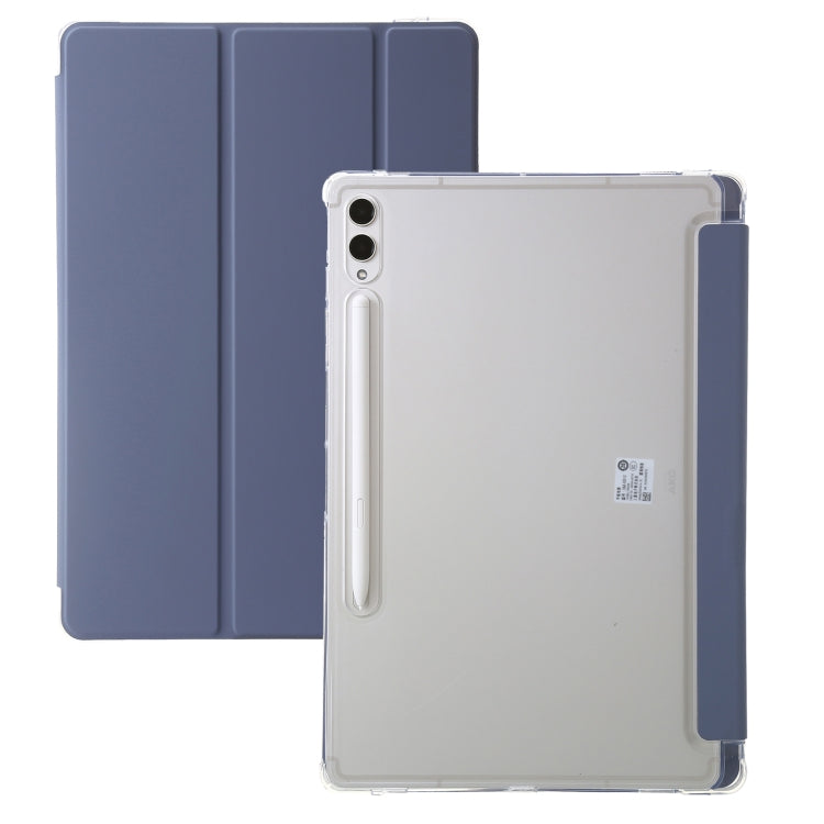 For Samsung Galaxy Tab S9 3-Fold Clear Acrylic Leather Tablet Case(Lavender) - Galaxy Tab S9 Cases by PMC Jewellery | Online Shopping South Africa | PMC Jewellery | Buy Now Pay Later Mobicred