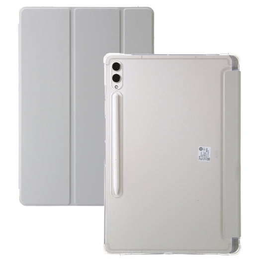 For Samsung Galaxy Tab S9+ 3-Fold Clear Acrylic Leather Tablet Case(Grey) - Galaxy Tab S9+ Cases by PMC Jewellery | Online Shopping South Africa | PMC Jewellery | Buy Now Pay Later Mobicred