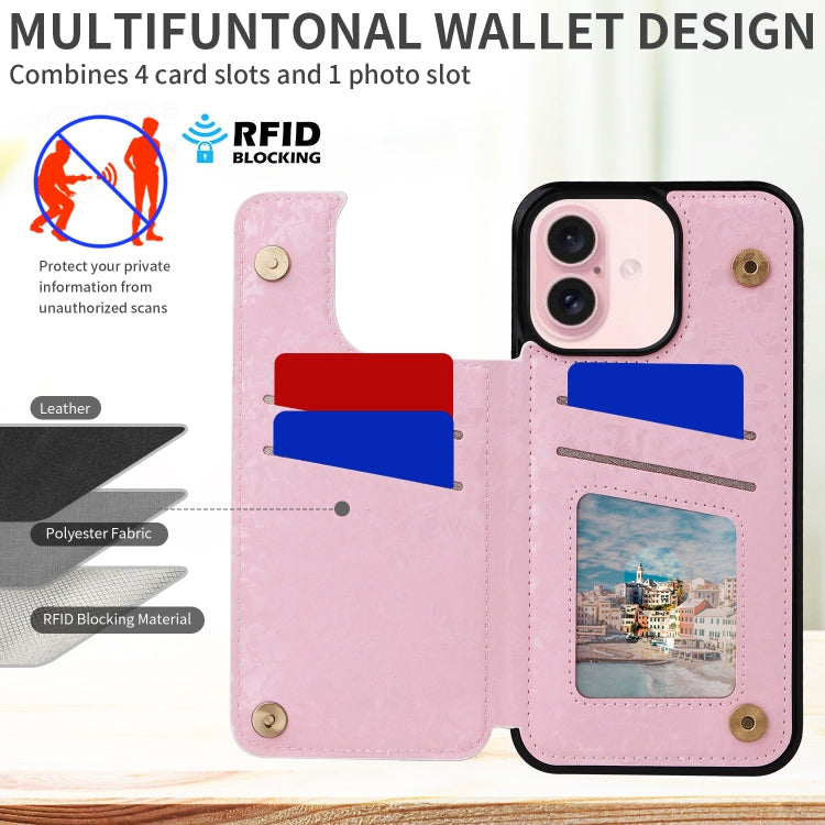 For iPhone 16 Printed Double Buckle RFID Anti-theft Phone Case(Pastoral Rose) - iPhone 16 Cases by PMC TechLife | Online Shopping South Africa | PMC TechLife | Buy Now Pay Later Mobicred