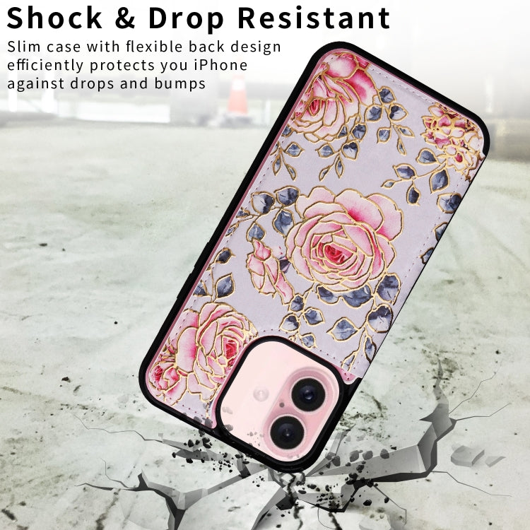 For iPhone 16 Printed Double Buckle RFID Anti-theft Phone Case(Pastoral Rose) - iPhone 16 Cases by PMC TechLife | Online Shopping South Africa | PMC TechLife | Buy Now Pay Later Mobicred