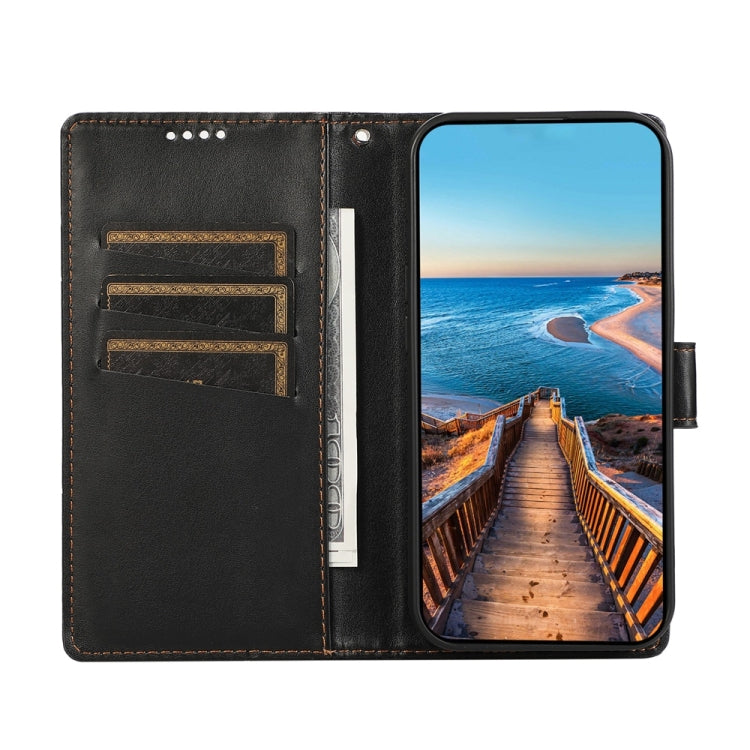 For iPhone 16e PU Genuine Leather Texture Embossed Line Phone Case(Black) - iPhone 16e Cases by PMC TechLife | Online Shopping South Africa | PMC TechLife | Buy Now Pay Later Mobicred