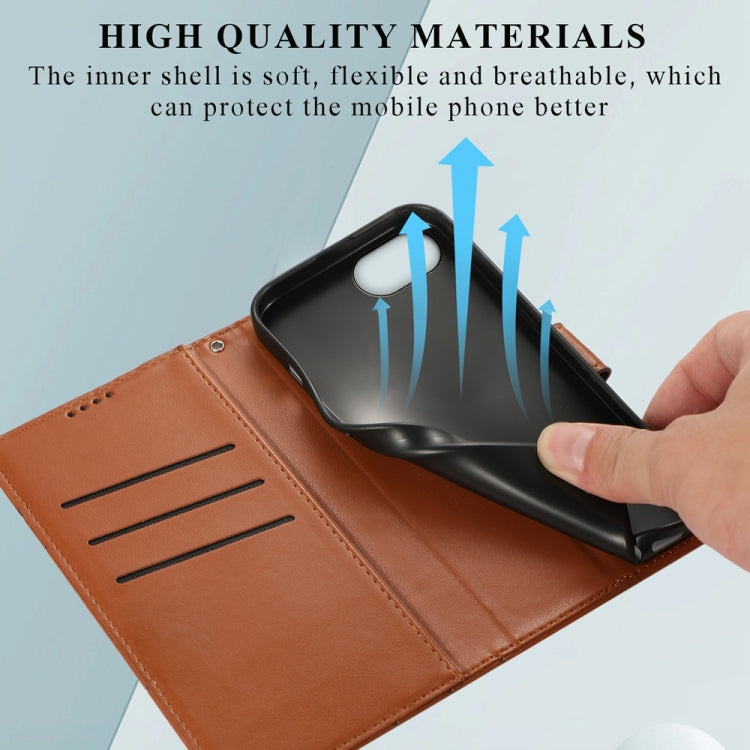 For iPhone 16e PU Genuine Leather Texture Embossed Line Phone Case(Brown) - iPhone 16e Cases by PMC TechLife | Online Shopping South Africa | PMC TechLife | Buy Now Pay Later Mobicred