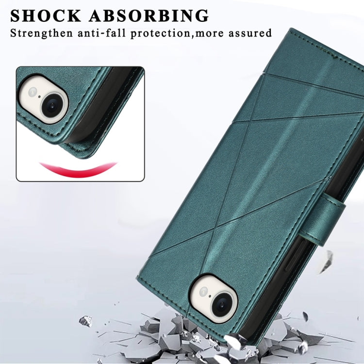 For iPhone 16e PU Genuine Leather Texture Embossed Line Phone Case(Green) - free shipping - PMC TechLife - Order now!