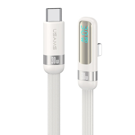 USAMS US-SJ652 PD 30W USB-C/Type-C to 8 Pin Aluminum Alloy Digital Display Fast Charging Elbow Data Cable, Length: 1.2m(Beige) - 2 in 1 Cable by USAMS | Online Shopping South Africa | PMC Jewellery | Buy Now Pay Later Mobicred