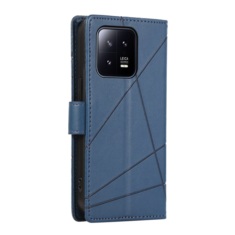 For Xiaomi 13 PU Genuine Leather Texture Embossed Line Phone Case(Blue) - 13 Cases by PMC Jewellery | Online Shopping South Africa | PMC Jewellery | Buy Now Pay Later Mobicred