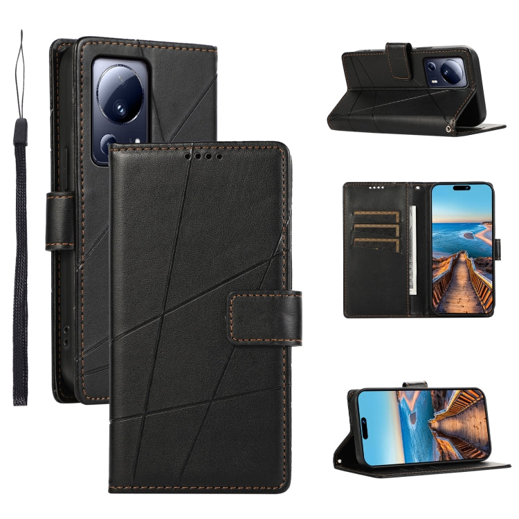 For Xiaomi 13 Lite PU Genuine Leather Texture Embossed Line Phone Case(Black) - 13 Lite Cases by PMC TechLife | Online Shopping South Africa | PMC TechLife | Buy Now Pay Later Mobicred