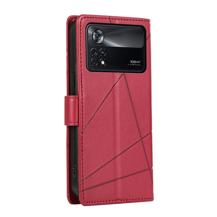 For Xiaomi Poco X4 Pro 5G PU Genuine Leather Texture Embossed Line Phone Case(Red) - Xiaomi Cases by PMC Jewellery | Online Shopping South Africa | PMC Jewellery | Buy Now Pay Later Mobicred