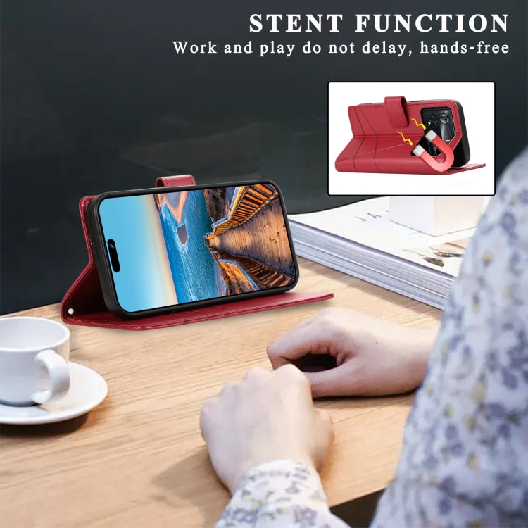 For Xiaomi Poco X4 Pro 5G PU Genuine Leather Texture Embossed Line Phone Case(Red) - Xiaomi Cases by PMC TechLife | Online Shopping South Africa | PMC TechLife | Buy Now Pay Later Mobicred