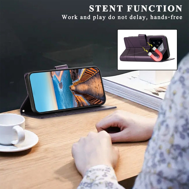 For Xiaomi 14 Pro PU Genuine Leather Texture Embossed Line Phone Case(Purple) - 14 Pro Cases by PMC TechLife | Online Shopping South Africa | PMC TechLife | Buy Now Pay Later Mobicred