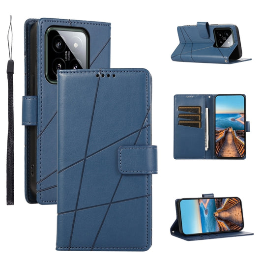 For Xiaomi 14 PU Genuine Leather Texture Embossed Line Phone Case(Blue) - 14 Cases by PMC Jewellery | Online Shopping South Africa | PMC Jewellery | Buy Now Pay Later Mobicred