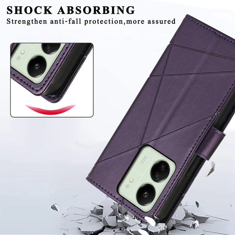 For Xiaomi Redmi 13C PU Genuine Leather Texture Embossed Line Phone Case(Purple) - free shipping - PMC TechLife - Order now!